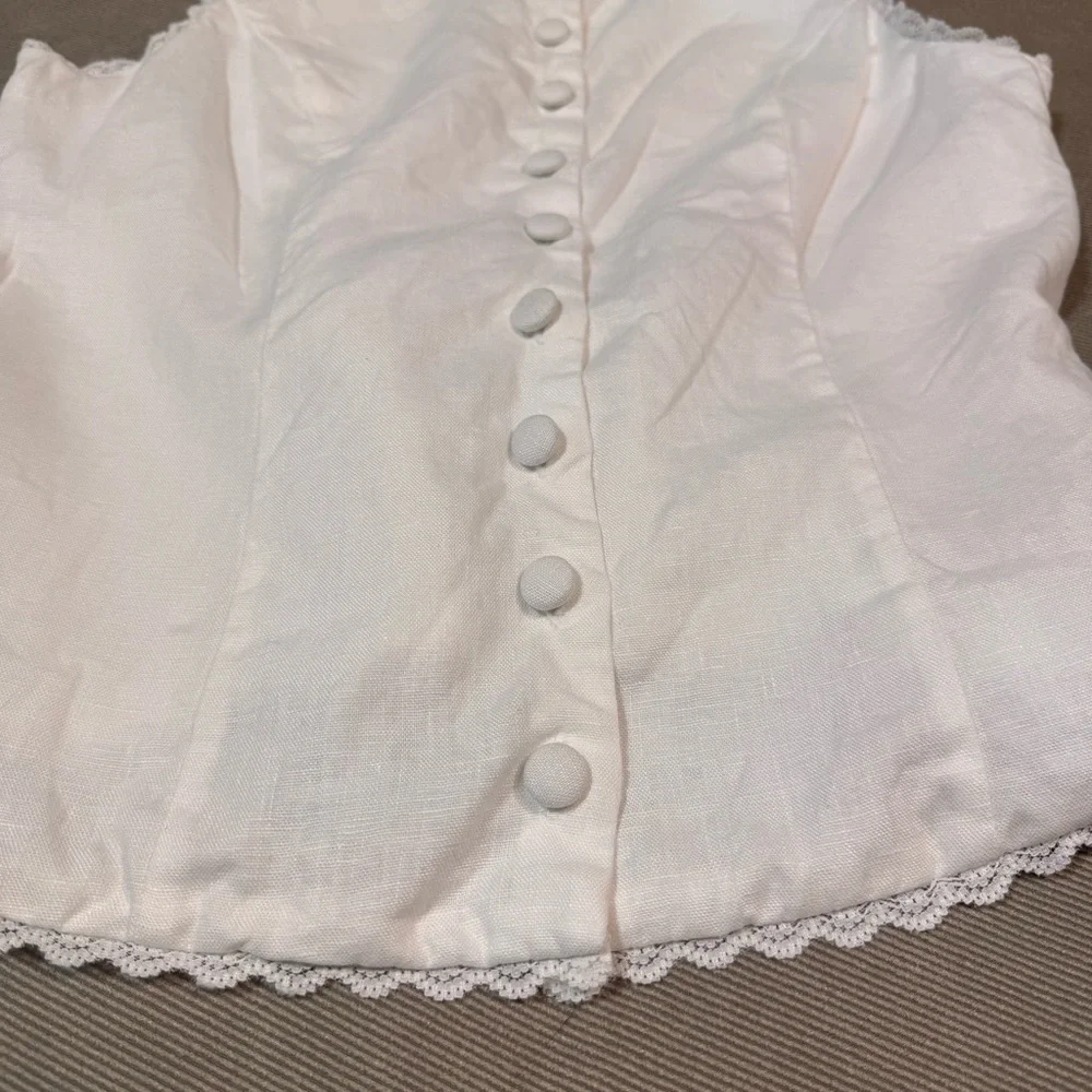 Reformation Amela Linen Top Ivory White Size 6 Lace Detail Button Down - Picture 5 of 13